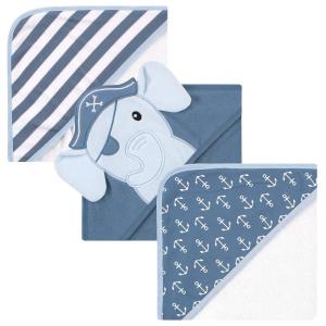 imageHudson Baby Unisex Baby Cotton Rich Hooded Towels Fawn One SizePirate Elephant