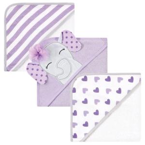 imageHudson Baby Unisex Baby Cotton Rich Hooded Towels Fawn One SizePurple Dots Pretty Elephant