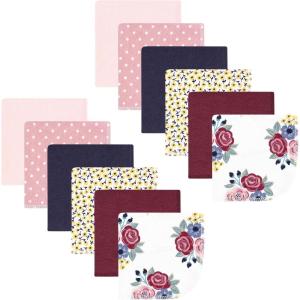 imageHudson Baby Unisex Baby Flannel Washcloths Boy Woodland Pals 12Pk One SizeBlush Navy Floral 12pk