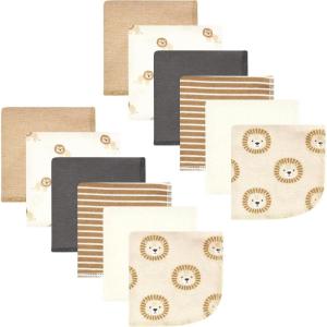 imageHudson Baby Unisex Baby Flannel Washcloths Boy Woodland Pals 12Pk One SizeBrave Lion 12 Pack