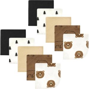 imageHudson Baby Unisex Baby Flannel Washcloths Boy Woodland Pals 12Pk One SizeBrown Bear 10 Pack