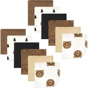imageHudson Baby Unisex Baby Flannel Washcloths Boy Woodland Pals 12Pk One SizeBrown Bear 12 Pack