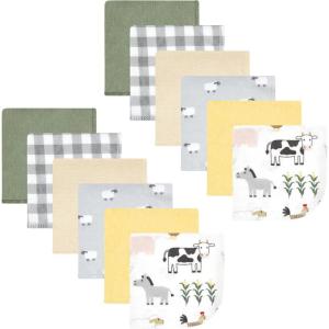 imageHudson Baby Unisex Baby Flannel Washcloths Boy Woodland Pals 12Pk One SizeCute Farm 12 Pack