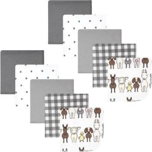imageHudson Baby Unisex Baby Flannel Washcloths Boy Woodland Pals 12Pk One SizeFarm Friends Grey 10pack
