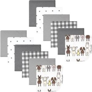 imageHudson Baby Unisex Baby Flannel Washcloths Boy Woodland Pals 12Pk One SizeFarm Friends Grey 12pack