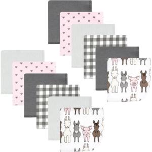 imageHudson Baby Unisex Baby Flannel Washcloths Boy Woodland Pals 12Pk One SizeFarm Friends Pink 12pk