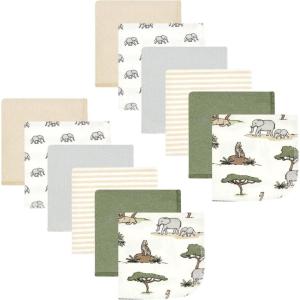 imageHudson Baby Unisex Baby Flannel Washcloths Boy Woodland Pals 12Pk One SizeGoing on Safari 12pk