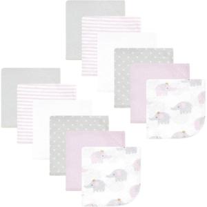 imageHudson Baby Unisex Baby Flannel Washcloths Boy Woodland Pals 12Pk One SizeLilac Elephants 12 Pack