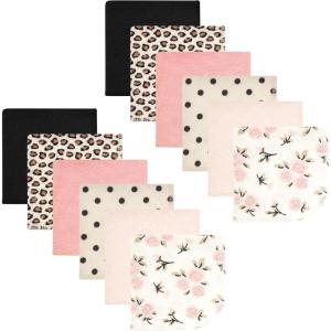 imageHudson Baby Unisex Baby Flannel Washcloths Boy Woodland Pals 12Pk One SizeNeutral Pink Floral 12 Pack