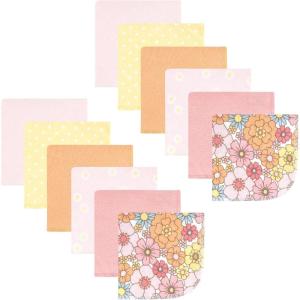 imageHudson Baby Unisex Baby Flannel Washcloths Boy Woodland Pals 12Pk One SizePeace Love Flowers 12 Pack