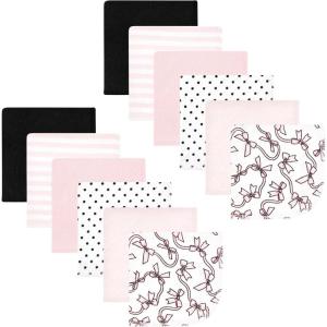 imageHudson Baby Unisex Baby Flannel Washcloths Boy Woodland Pals 12Pk One SizePink Bows 12 Pack