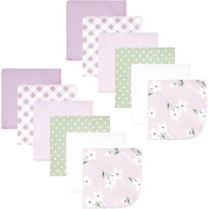 imageHudson Baby Unisex Baby Flannel Washcloths Boy Woodland Pals 12Pk One SizePurple Dainty Floral 12 Pack