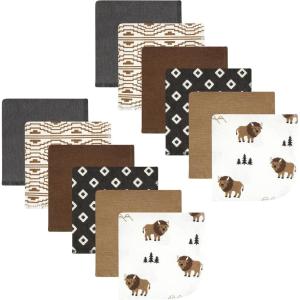 imageHudson Baby Unisex Baby Flannel Washcloths Boy Woodland Pals 12Pk One SizeWild Buffalo 12 Pack