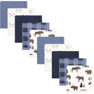 imageHudson Baby Unisex Baby Quilted Cotton Washcloths Forest Animals One SizeMoose Bear