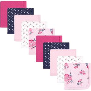 imageHudson Baby Unisex Baby Quilted Cotton Washcloths Forest Animals One SizePink Navy Floral
