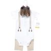 imageHudson Baby Unisex Baby Cotton Bodysuit Pant and Shoe SetTaupe Mint Suspender