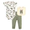 imageHudson Baby Unisex Baby Cotton Bodysuit Pant and Bib Set Peace Love Flowers NewbornGoing on Safari