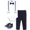 imageHudson Baby Unisex Baby Cotton Bodysuit Pant and Shoe SetBlue Anchor Suspender