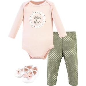 imageHudson Baby Baby Cotton Bodysuit Pant and Shoe SetSage