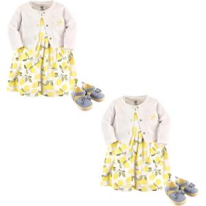 imageHudson Baby Baby Girls Cotton Dress Cardigan and Shoe Multipack SetLemon 6piece