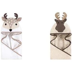 imageHudson Baby Boy Cotton Animal Face Hooded Towel 2Pack Mr Owl LionLittle Fawn Modern Moose