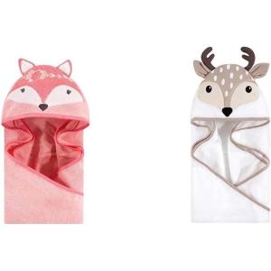 imageHudson Baby Girl Cotton Animal Face Hooded Towel 2Pack Pretty Elephant Modern UnicornBoho Fox Little Fawn