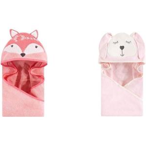 imageHudson Baby Girl Cotton Animal Face Hooded Towel 2Pack Pretty Elephant Modern UnicornBoho Fox Modern Bunny