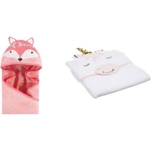 imageHudson Baby Girl Cotton Animal Face Hooded Towel 2Pack Pretty Elephant Modern UnicornBoho Fox Modern Unicorn