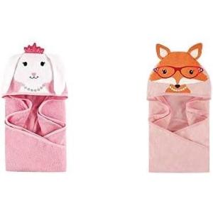 imageHudson Baby Girl Cotton Animal Face Hooded Towel 2Pack Pretty Elephant Modern UnicornPrincess Bunny Foxy