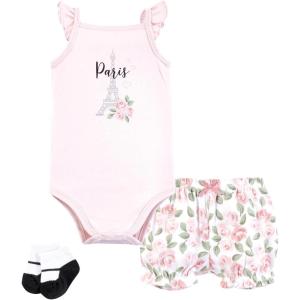 imageHudson Baby Unisex Baby Bodysuit Short and Sock 3Piece SetBonjour Paris