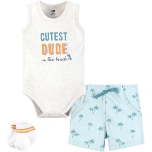 imageHudson Baby Unisex Baby Bodysuit Short and Sock 3Piece SetCutest Beach Dude