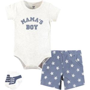 imageHudson Baby Unisex Baby Bodysuit Short and Sock 3Piece SetMamas Boy Blue Star