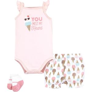 imageHudson Baby Unisex Baby Bodysuit Short and Sock 3Piece SetMelt My Heart Ice Cream