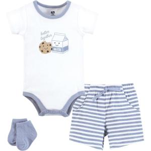 imageHudson Baby Unisex Baby Bodysuit Short and Sock 3Piece SetMilk and Cookie Better Together
