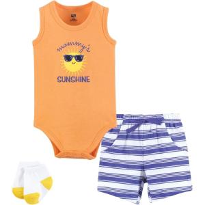 imageHudson Baby Unisex Baby Bodysuit Short and Sock 3Piece SetOrange Sunshine