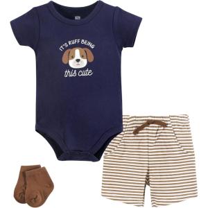 imageHudson Baby Unisex Baby Bodysuit Short and Sock 3Piece SetRuff Being Cute Dog