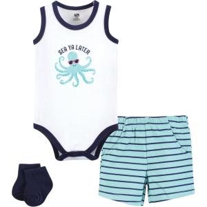 imageHudson Baby Unisex Baby Bodysuit Short and Sock 3Piece SetSea Octopus