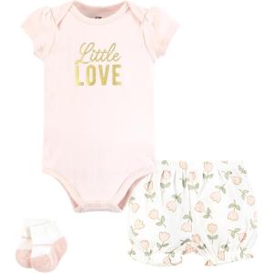 imageHudson Baby Unisex Baby Bodysuit Short and Sock 3Piece SetSoft Pink Basic Tulip