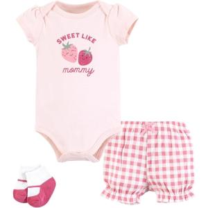 imageHudson Baby Unisex Baby Bodysuit Short and Sock 3Piece SetStrawberry Love