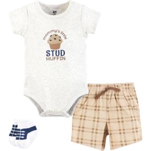 imageHudson Baby Unisex Baby Bodysuit Short and Sock 3Piece SetStud Muffin