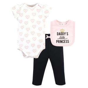 imageHudson Baby Unisex Baby Cotton Bodysuit Pant and Bib Set Peace Love Flowers NewbornDaddys Little Princess