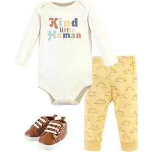 imageHudson Baby Unisex Baby Cotton Bodysuit Pant and Shoe Set Kind Human 1218 Months