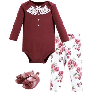 imageHudson Baby Unisex Baby Cotton Bodysuit Pant and Shoe Set Sweet RosesSweet Roses