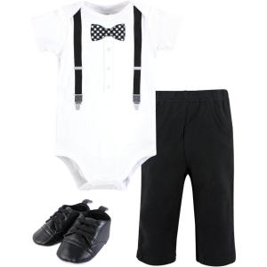 imageHudson Baby Unisex Baby Cotton Bodysuit Pant and Shoe SetBlack Gingham Bow Tie
