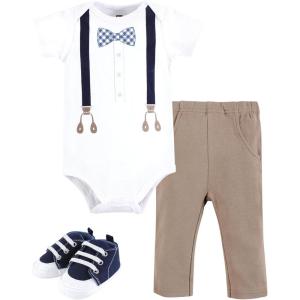 imageHudson Baby Unisex Baby Cotton Bodysuit Pant and Shoe SetBlue Gingham Bow Tie