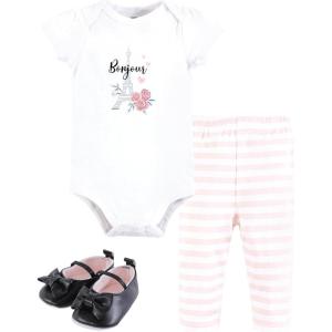 imageHudson Baby Unisex Baby Cotton Bodysuit Pant and Shoe SetBonjour Paris