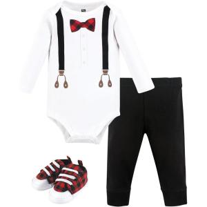 imageHudson Baby Unisex Baby Cotton Bodysuit Pant and Shoe SetBuffalo Plaid Bow Tie