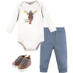 imageHudson Baby Unisex Baby Cotton Bodysuit Pant and Shoe SetCozy Woodland Moose