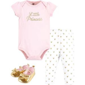 imageHudson Baby Unisex Baby Cotton Bodysuit Pant and Shoe SetGold Little Princess