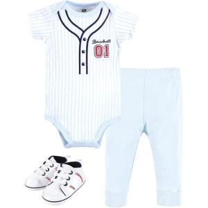 imageHudson Baby Unisex Baby Cotton Bodysuit Pant and Shoe SetLt Blue Baseball